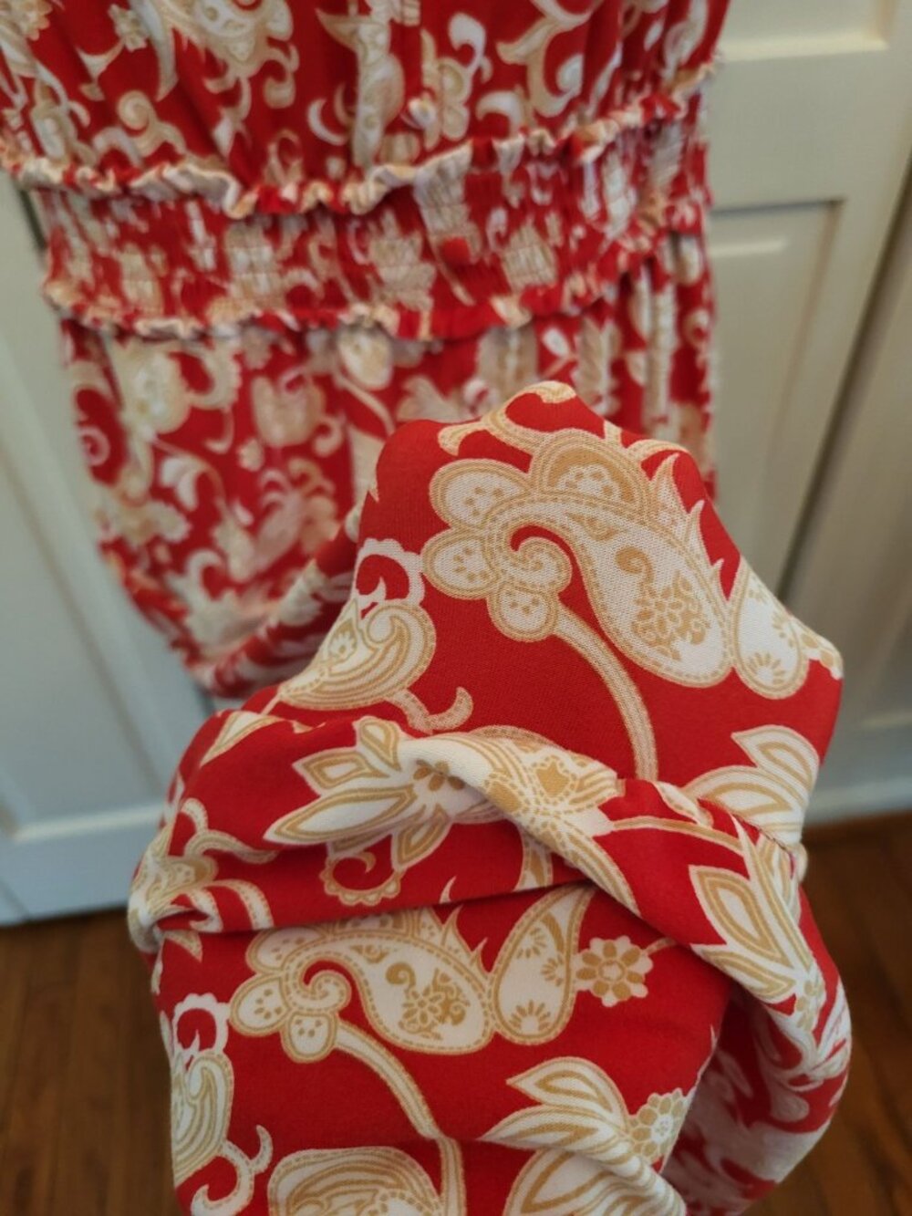 Derek Heart Red Peasant Dress High Low XL Stretch Ruffle Boho Travel Vacation - Picture 6 of 11